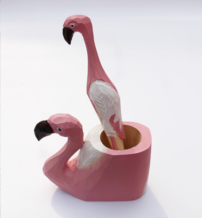 wooden flamingo pen holder