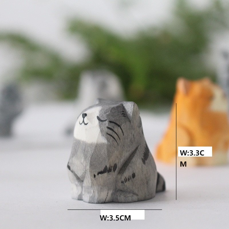 wooden gray cat sculpture